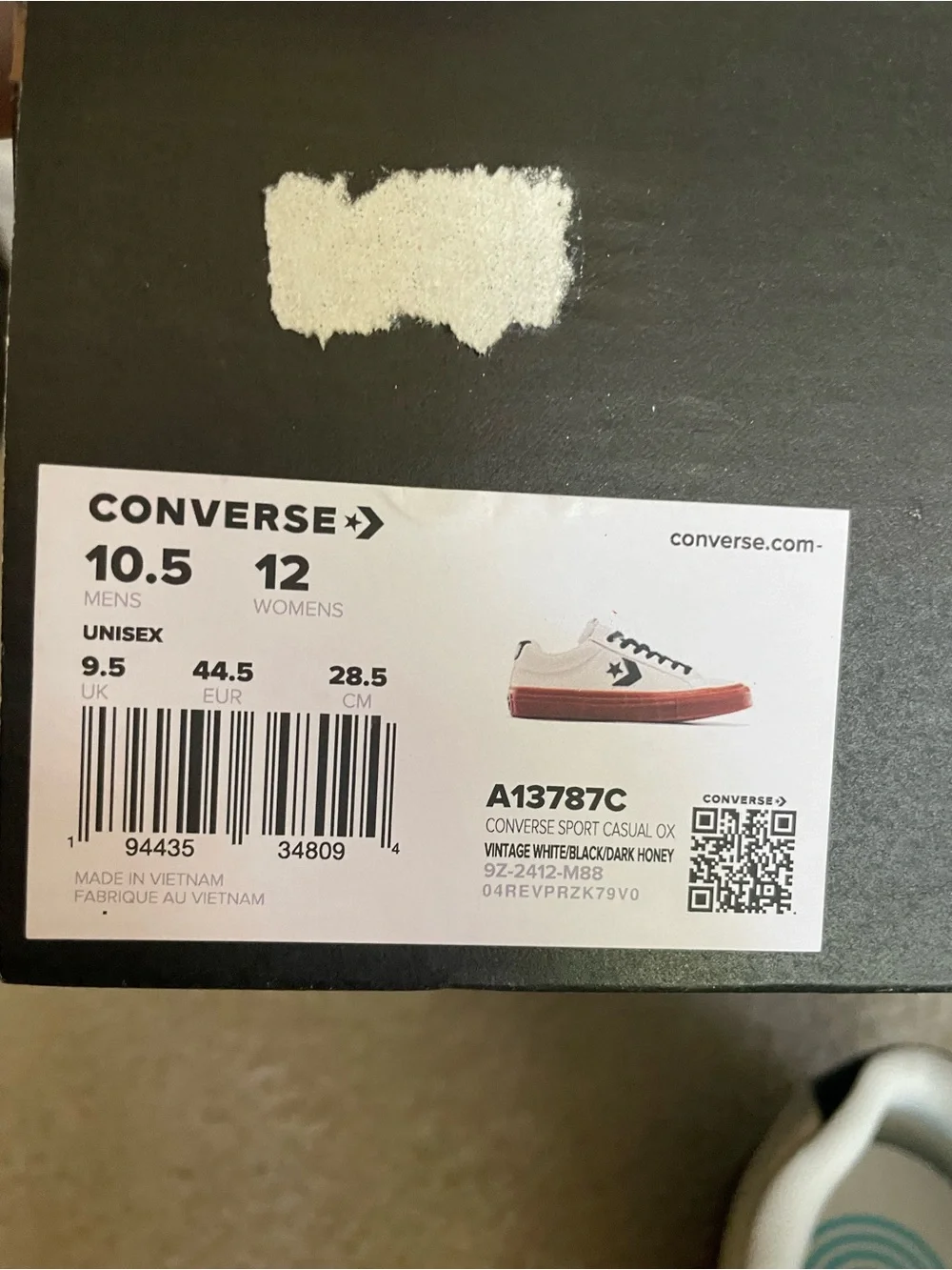 Converse Sport Casual Ox Sneakers Vintage White/Black Men’s 10.5 (Wm 12) NWB